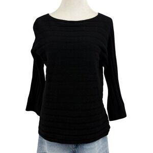 Saks Fifth Avenue Sweater Women Small Black Cashmere Boat Neck Ribbed 3/4 Sleeve